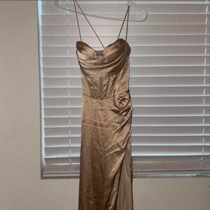 Cinderella Divine Champagne Prom Dress with Slit